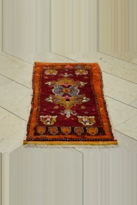 Antique Denizli Cal Mini Carpet Rug Wall Hanging 2x4 56,110 - Turkish Carpet Rug $i