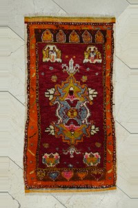 Antique Denizli Cal Mini Carpet Rug Wall Hanging 2x4 56,110 - Turkish Carpet Rug $i