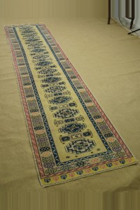 2.5x10 Yellow Blue Wool Oushak Rug Runner 75,309 - Turkish Rug Runner  $i