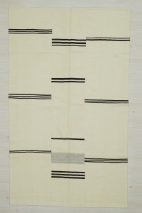 Turkish Natural Rug 5x8 Broken Striped Wool Flat Weave Modern Rug 145,246