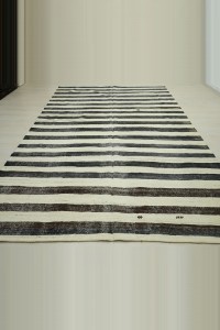 6.6x11.5 Dark Brown And White Kilim Rug 203,347 - Goat Hair Rug  $i