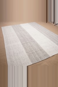 7x9 Gray White Cotton Kilim Rug. 216,277 - Grey Turkish Rug  $i