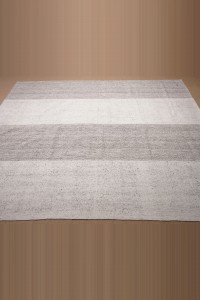 7x9 Gray White Cotton Kilim Rug. 216,277 - Grey Turkish Rug  $i