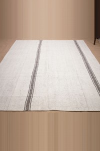 7x9 Grey White Cotton Kilim Rug. 223,270 - Grey Turkish Rug  $i