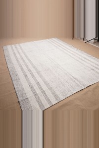 7x9 White Gray Cotton Kilim Rug. 226,283 - Grey Turkish Rug  $i