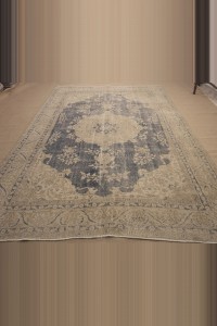 Beige Navy Blue Oushak Rug 7x10 Feet 209,313 - Oushak Rug  $i