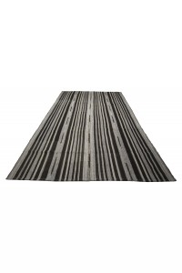 Black And Gray Stripe Turkish Kilim Rug 6x10 Feet  193,314 - Grey Turkish Rug  $i