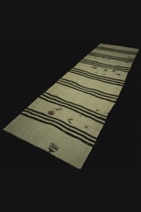 Black And White Hemp Kilim Rug 3x10 Feet  101,303 - Turkish Rug Runner  $i