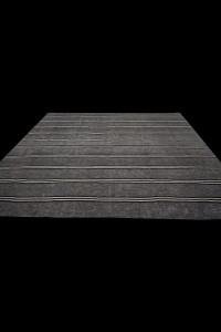 Black And White Striped Gray Kilim Rug 7x10 Feet  222,310 - Grey Turkish Rug  $i