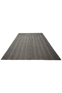 Black And White Striped Turkish gray Kilim rug  7x9 Feet 210,264 - Grey Turkish Rug  $i