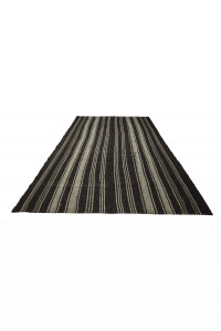 Black And White Striped Turkish Kilim rug 7x10 Feet  212,305 - Goat Hair Rug  $i