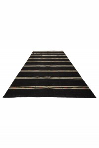 Black And White Turkish Kilim Rug 7x10 Feet  205,320 - Goat Hair Rug  $i