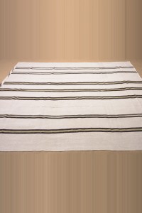 Black Stripe White Hemp Kilim Rug 6,6"x9" 202,282 - Turkish Hemp Rug  $i