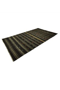 Gray And Brown Striped Turkish Kilim Rug 7x12 206,369 - Goat Hair Rug  $i