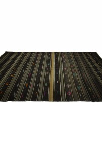 Gray And Brown Striped Turkish Kilim Rug 7x12 206,369 - Goat Hair Rug  $i