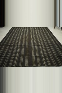 Gray And Dark Brown Stripe Haot Hair Kilim Rug 8x10 243,290 - Goat Hair Rug  $i