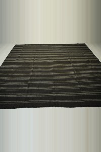 Gray And Dark Brown Stripe Haot Hair Kilim Rug 8x10 243,290 - Goat Hair Rug  $i