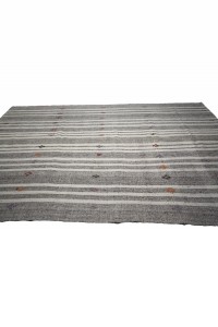 Gray And White Turkish Kilim Rug 7x12 Feet  227,358 - Grey Turkish Rug  $i