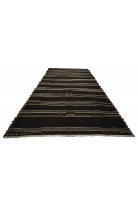 Gray Striped Black Turkish Kilim rug 7x12 Feet  218,362 - Goat Hair Rug  $i