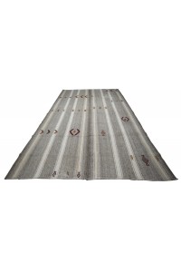 Gray White Striped Kilim Rug 7x11 Feet  204,345 - Grey Turkish Rug  $i