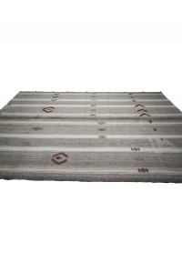 Gray White Striped Kilim Rug 7x11 Feet  204,345 - Grey Turkish Rug  $i