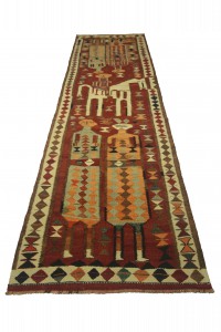 Horse And Human Pattern Kilim Rug Runner 3x11 90,325 - Turkish Rug Runner  $i