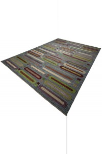 Modern Vintage Turkish Flat Weave Kilim Rug 9x12 Feet 282,375 - Grey Turkish Rug  $i