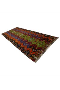 Orange Green Turkish Flat Weave Kilim Rug 5x11 Feet 150,323 - Turkish Kilim Rug  $i