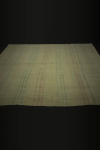 Pink,Blue Striped Cream Turkish Hemp Kilim Rug 7x9 Feet  203,292 - Turkish Hemp Rug  $i