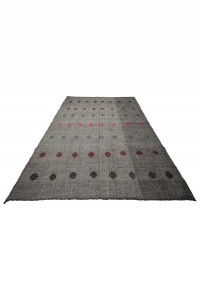 Pink Embroidred Turkish Gray Kilim Rug 6x9 Feet  188,290 - Grey Turkish Rug  $i