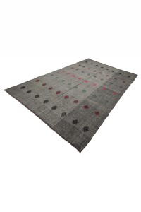 Pink Embroidred Turkish Gray Kilim Rug 6x9 Feet  188,290 - Grey Turkish Rug  $i