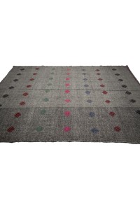 Pink Embroidred Turkish Gray Kilim Rug 6x9 Feet  188,290 - Grey Turkish Rug  $i