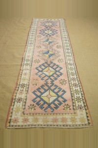 Salmon Pink Wool Oushak Rug Runner 83,302 - Turkish Rug Runner  $i