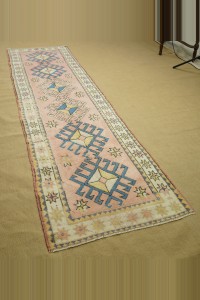 Salmon Pink Wool Oushak Rug Runner 83,302 - Turkish Rug Runner  $i