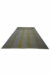 Yellow Striped Gray Turkish Kilim Rug 8x10 230,308 - Grey Turkish Rug  $i